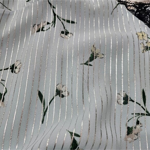 Wayf Blue Lizzie Eyelash Lace Surplice Floral Bodysuit Metallic Pinstripe Size S - Picture 6 of 9